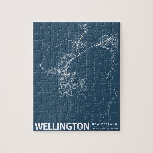 Wellington Minimalist City Map Line Art in Blue (Vertikal)