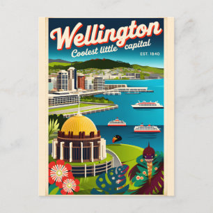 Wellington Neuseeland Retro-Reiseposter-Kunst Feiertagspostkarte