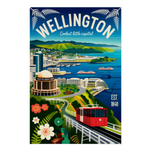 Wellington Neuseeland Retro-Reiseposter-Kunst Poster