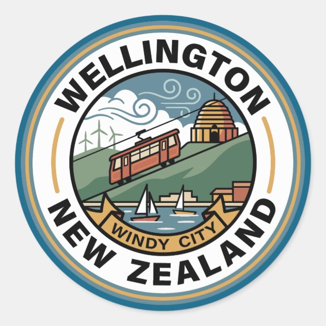Wellington New Zealand Runder Aufkleber (Vorderseite)
