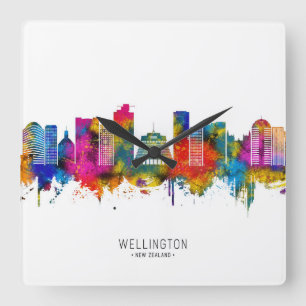 Wellington New Zealand Skyline Quadratische Wanduhr