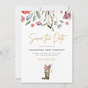 Wellington-Stiefel-Blumen-Save-the-Date Save The Date