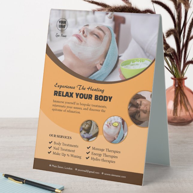 Wellness-Center-bearbeitbares Zeitszeichen Tischaufsteller (In Situ (Tisch))