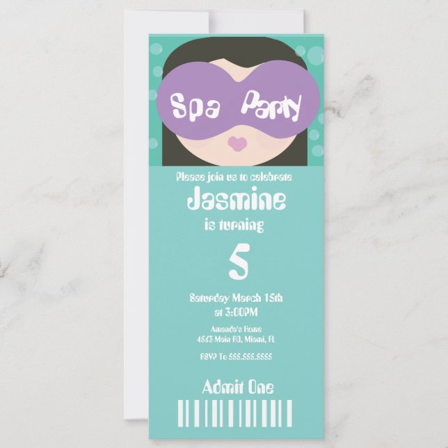 Wellness-Center Beauty Birthday Ticket Style Einladung (Vorderseite)