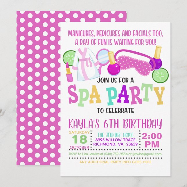 Wellness-Center Birthday Party Einladung - WH (Vorne/Hinten)