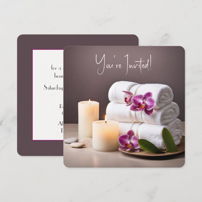 Wellness-Center Brautparty mit Orchideen Einladung (Vorne/Hinten)