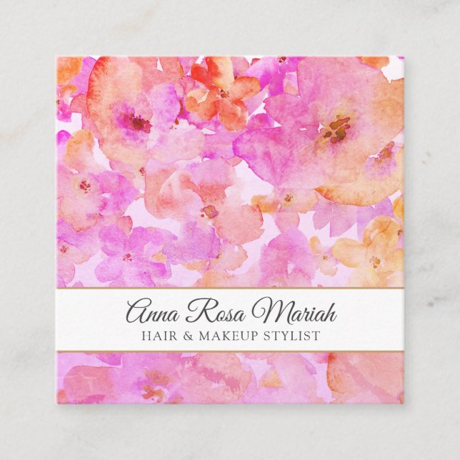 *~* Wellness-Center Chic Floral Pattern Girly Beau Quadratische Visitenkarte (Vorderseite)