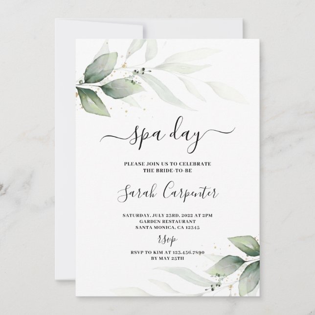 Wellness-Center Day Greenery Bridal Dusche Einladu Einladung (Vorderseite)