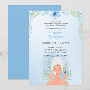 Wellness-Center Day Junggeselinnen-Abschied Blauer Einladung