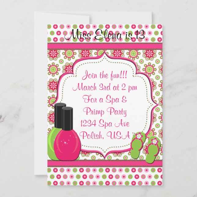 Wellness-Center Day of Pampering Pink Green Geburt Einladung (Vorderseite)