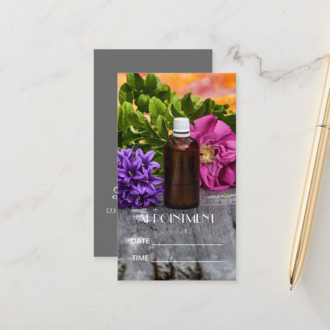 WELLNESS-CENTER Essenzielle Ölmassage Aromatherapi Terminkarte (Vorderseite/Rückseite Beispiel)