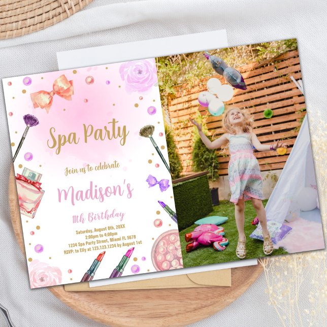 Wellness-Center Geburtstag Einladung mit Foto (Purple Spa Birthday Invitations with photo)