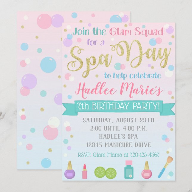 Wellness-Center Geburtstag Einladung Wellness-Cent (Vorne/Hinten)