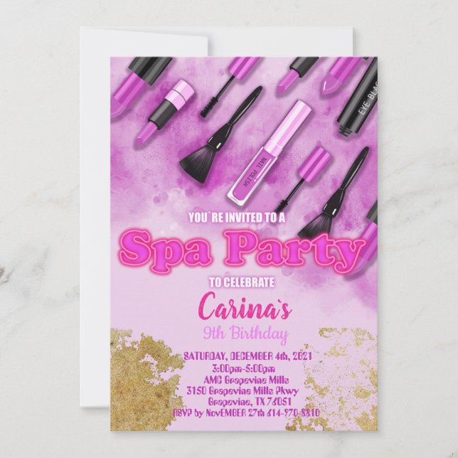 Wellness-Center Makeup Glam Geburtstagseinladung Einladung (Vorderseite)