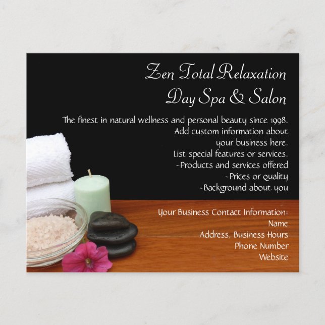 Wellness-Center/Massage/Pediküre Salonszene Schwar Flyer (Vorne)