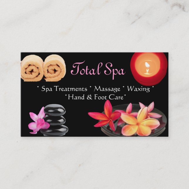 Wellness-Center Massage Salon Business Card Schwar Visitenkarte (Vorderseite)
