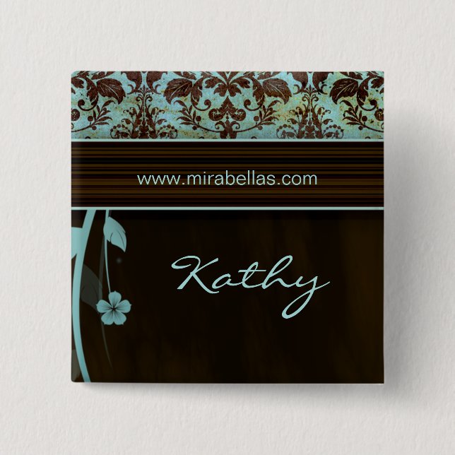 Wellness-Center-Name-Tag-Taste Brooch Damaske blau Button (Vorderseite)