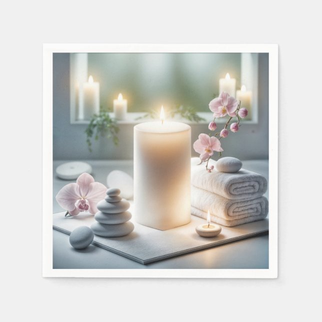 Wellness-Center Orchideen und leuchtende Kerzen Serviette (Vorderseite)