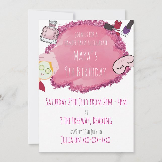 Wellness-Center Pamper Party Einladung für Kinder  (Vorderseite)