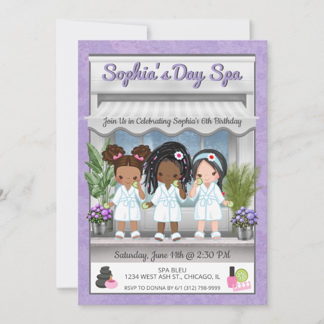 Wellness-Center Party Einladung für junge Mädchen (Vorderseite)