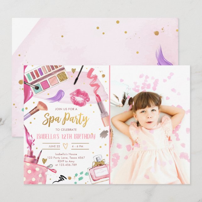 Wellness-Center Party Glitz Glam Glamour Girl Make Einladung (Vorne/Hinten)