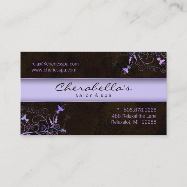 Wellness-Center - Salon-Blumen-elegante lila Visitenkarte (Vorderseite)