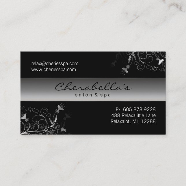 Wellness-Center - Salon-Blumen-elegante silberne Visitenkarte (Vorderseite)