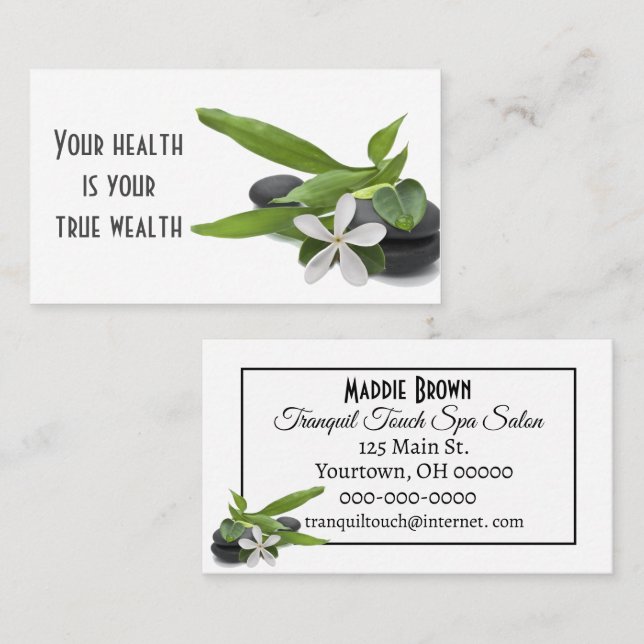 Wellness-Center Salon Hot Stones und Blume Visitenkarte (Vorne/Hinten)