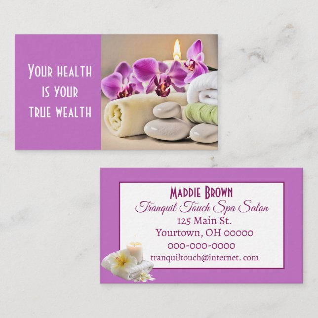 Wellness-Center Salon mit Handtüchern und Orchidee Visitenkarte (Vorne/Hinten)