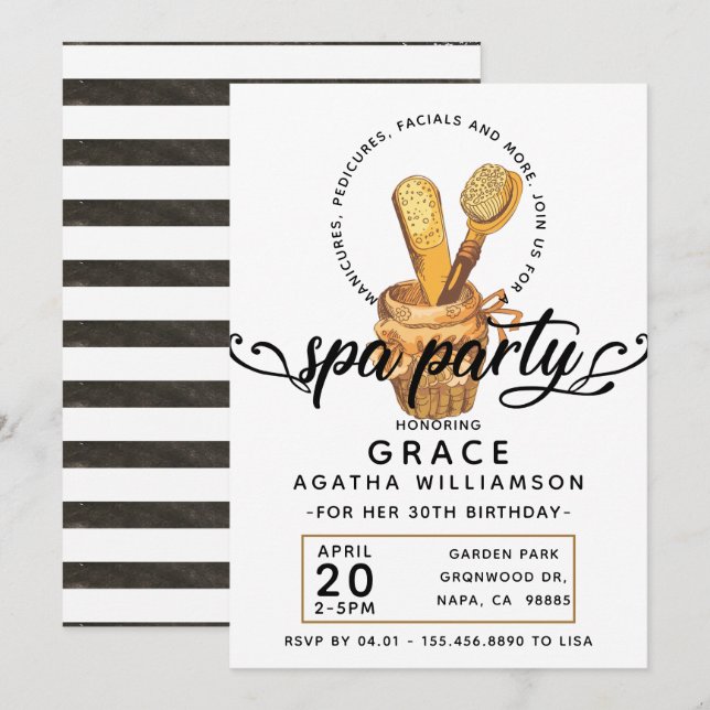 Wellness-Center Tag Vintag Geburtstag Einladung (Vorne/Hinten)