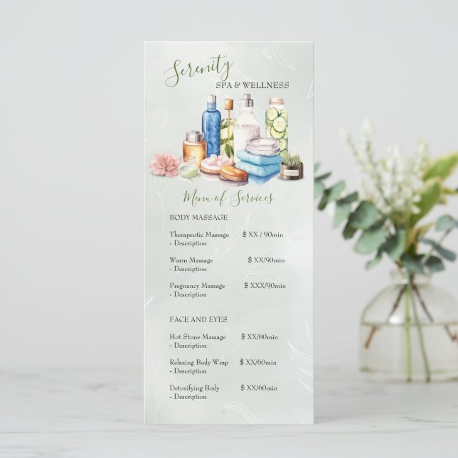 Wellness-Center- und Wellnesscenter Green Watercol Menükarte (Stehend Vorderseite)