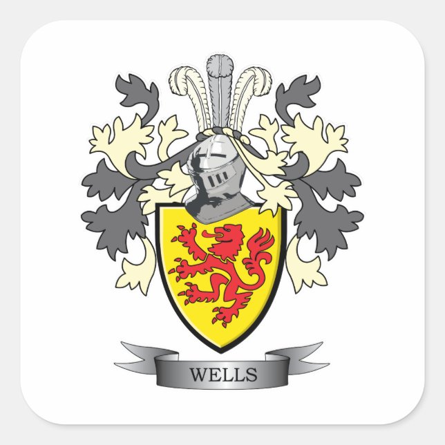 Wells Coat of Arms Quadratischer Aufkleber (Vorderseite)