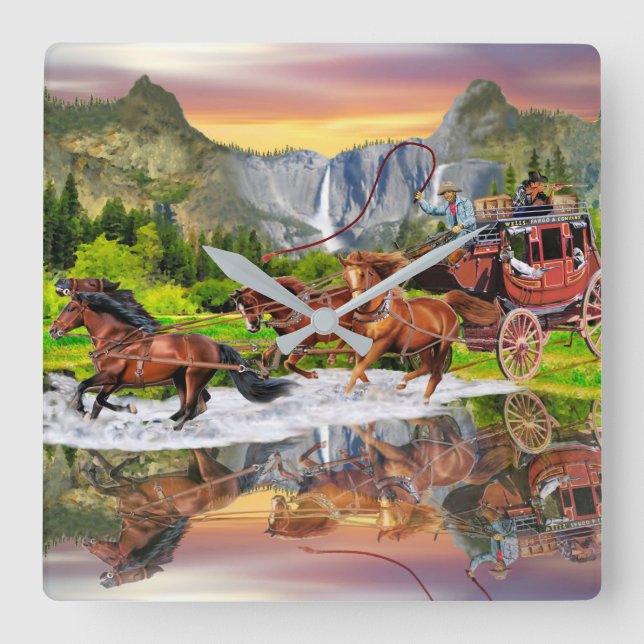 WELLS FARGO STAGECOACH QUADRATISCHE WANDUHR (Vorderseite)