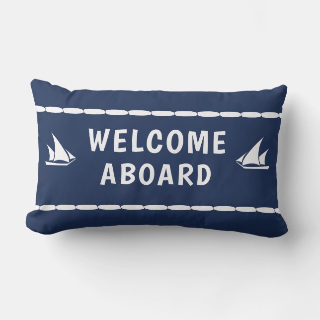 Welocme auf weißem Sailboat auf Blue Kissen Für Draußen (Vorderseite)