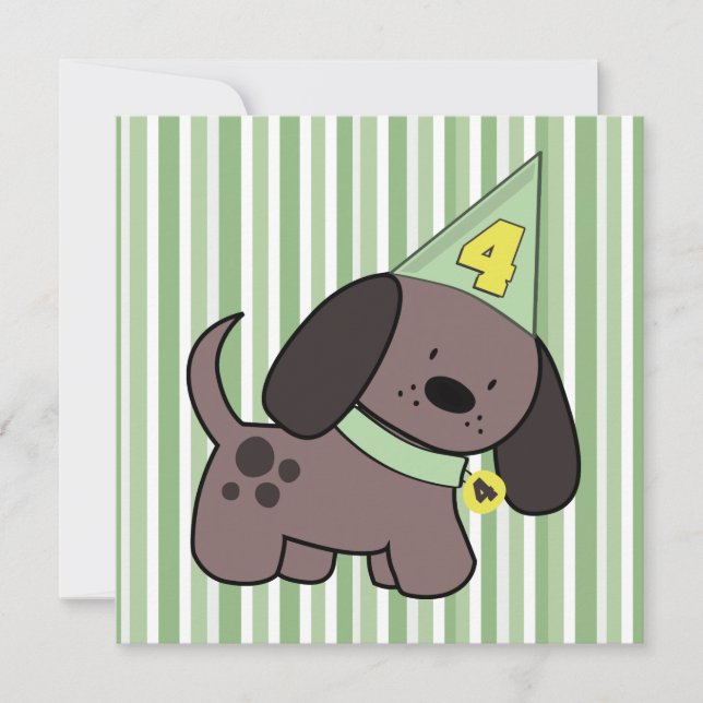 Welpe 4. Geburtstag Party Kinder Limone individuel Einladung (Vorderseite)