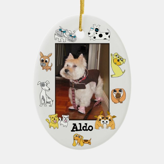 Welpe addieren HundeCartoon der Foto-ovalen Keramikornament (Vorne)