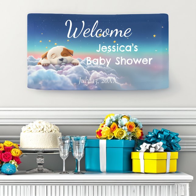 Welpe auf einer Cloud-Babydusche Banner (Von Creator hochgeladen)