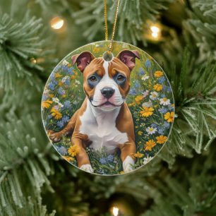 Welpe aus braunem und weißem Staffordshire, Keramik Ornament