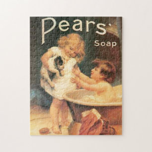 Welpe beim Baden Vintage Antik