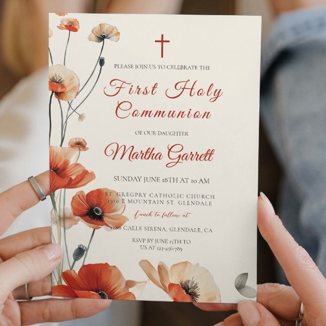 Welpe Blume Floral Daughter Erste Heilige Kommune Einladung (Von Creator hochgeladen)