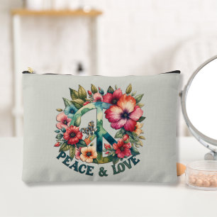 Welpe & Blumen 70er Retro "Frieden & Liebe" Friede Zubehörtasche