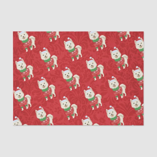 Welpe Christmas Husky Spitz Shiba Santa Dog Seidenpapier (Vorderseite)