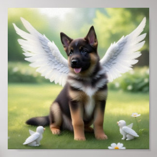 Welpe der Deutschen Schäferhunde mit Flügeln wie e Poster