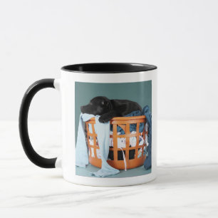 Welpe, der im Wäschekorb liegt Tasse