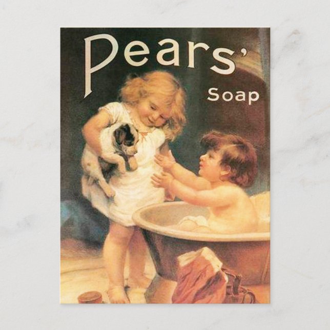 Welpe, die ein Bad Vintag antike Postkarte (Vorderseite)