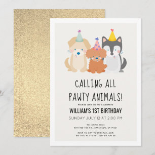 Welpe Dog Gold Glitzer Pawty Animals Geburtstag Einladung