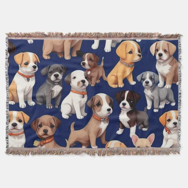 Welpe Dog Navy Blue Design Decke (Vorderseite)