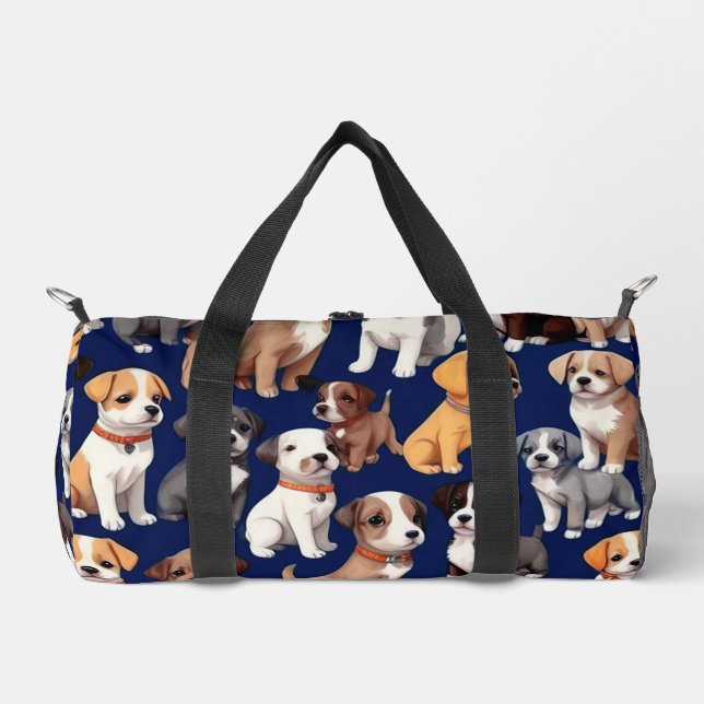 Welpe Dog Navy Blue Design Duffle Bag (Vorderseite)
