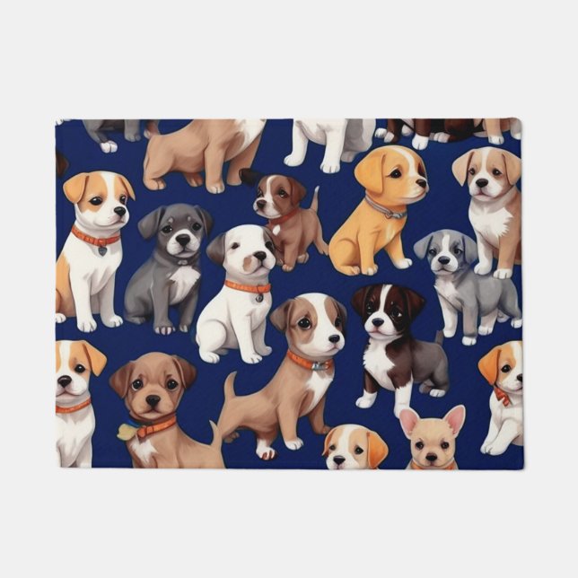 Welpe Dog Navy Blue Design Fußmatte (Vorderseite)