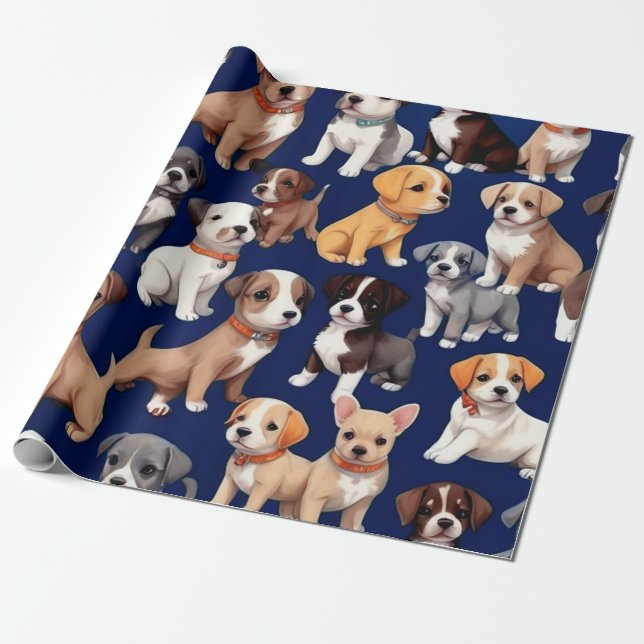 Welpe Dog Navy Blue Design Geschenkpapier (Ungerollt)